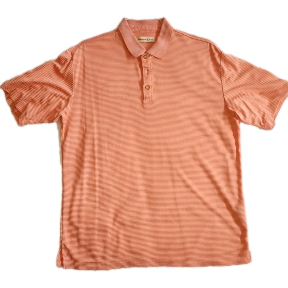 Jamaica Jaxx Island Style Polo Shirt Mens Large Orange Striped Short Sleeve